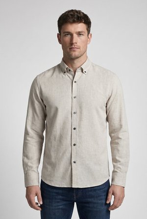Bisse Bej Regular Fit Keten Cepsiz Uzun Paşa Yaka Gömlek BSGMKLS263001_07