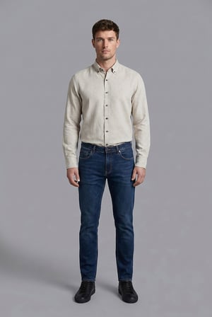 Bisse Bej Regular Fit Keten Cepsiz Uzun Paşa Yaka Gömlek BSGMKLS263001_07