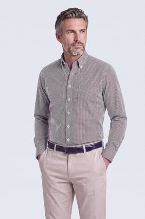 Bisse Bordo Mikro Kareli Düğmeli Yaka Cepli Uzun Kollu Gömlek GMKR262044_C25