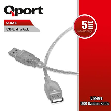 QPORT Q-UZ5 5.0m USB2.0 UZATMA KABLOSU