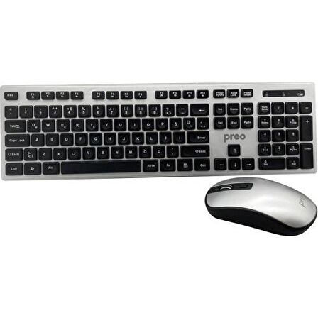 Preo My Keymouse KM06 Zarif Tasarım Kablosuz Klavye Mouse Set Gümüş
