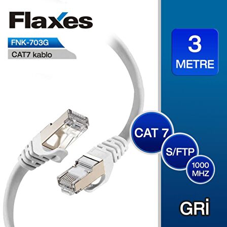 FLAXES FNK-703G 3m CAT 7  PATCH S/FTP KABLOSU,GRİ