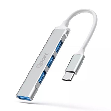 QPORT Q-TUC05 USB Type-C=> 4 PORT USB ÇOKLAYICI (Giriş: USB Tip-C => Çıkış : USB3.0 + 3xUSB2.0)