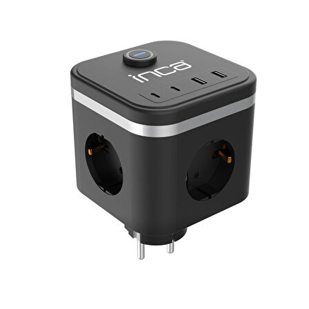 Inca IPW-47SY 3Port 2x USB+2x Type-C Akım Korumalı Led Tuşlu Duvar Priz - Siyah 