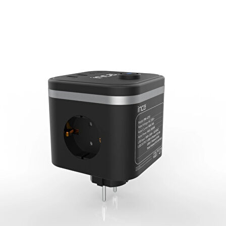 Inca IPW-47SY 3Port 2x USB+2x Type-C Akım Korumalı Led Tuşlu Duvar Priz - Siyah 