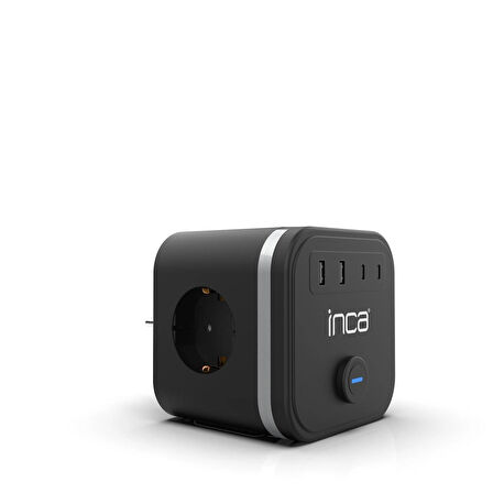 Inca IPW-47SY 3Port 2x USB+2x Type-C Akım Korumalı Led Tuşlu Duvar Priz - Siyah 