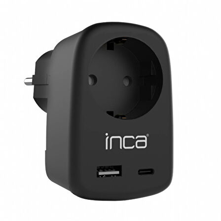 Inca IPW-42SY 1Port 12W USB+Type-C Akım Korumalı  Duvar Priz - Siyah 