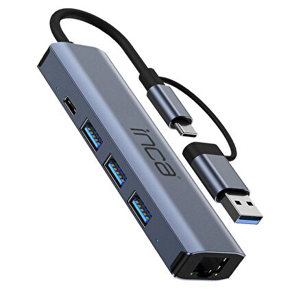 Inca IUTP-5T USB/Type-C Hub X3 USB 3.0 + Type-C+Ethernet RJ45 Çoklayıcı Aluminyum Kasa 