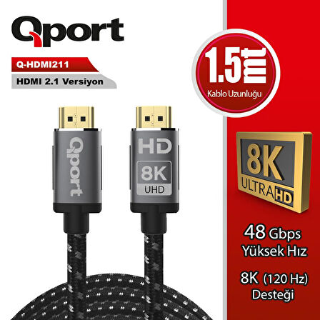 QPORT Q-HDMI211 1,5m HDMI 2.1V 8K ALTIN UÇLU ÖRGÜL