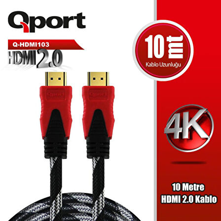 Qport Q-HDMI103 10m 2.0V 4K altın uçlu örgülü kablo