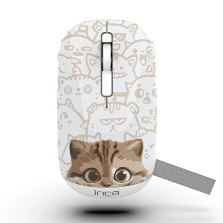 Inca IWM-242K Bluetooth 5.4 + 2.4G Kablosuz Sessiz Optik Mouse | Şarjlı 500mAh Batarya | Çift Modlu Bağlantı | 800-1600 DPI | Manyetik Kapak | Sağ-Sol El Uyumlu | Cat Pattern Tasarım | Windows, Mac, Android Destekli | Type-C Şarjlı