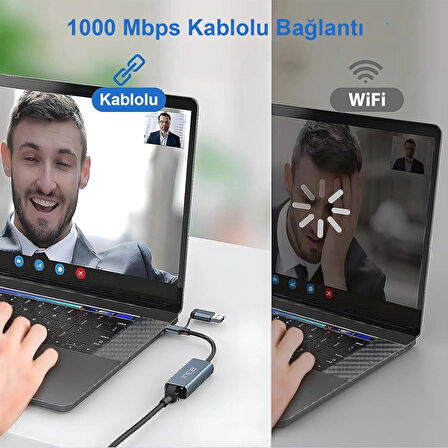 Inca IUTP-01TX USB 3.0 ve Type-C 3.1 Ethernet Adaptörü | 1000Mbps Gigabit RJ45 Ağ Kartı | Alüminyum Kasa | Windows, MacBook, Notebook ve Tablet Uyumlu | Cep Telefonları ile Uyumlu Değil