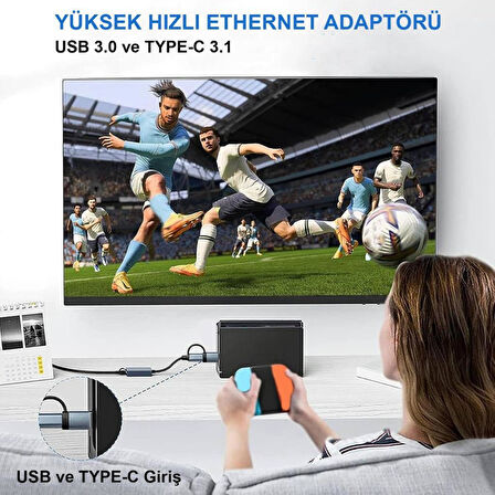 Inca IUTP-01T USB3.0 & Tip-C=>gigabit RJ45 Ethernet adaptör