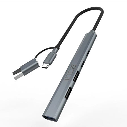 Inca IUTP-06TX USB 3.0 + 2x USB 2.0 + Type-C 3.1 Hub | 100W PD Güç | 5Gbps Hız | Alüminyum Kasa | Bilgisayar, Notebook, Tablet, Cep Telefonu Uyumlu | Tak Çalıştır