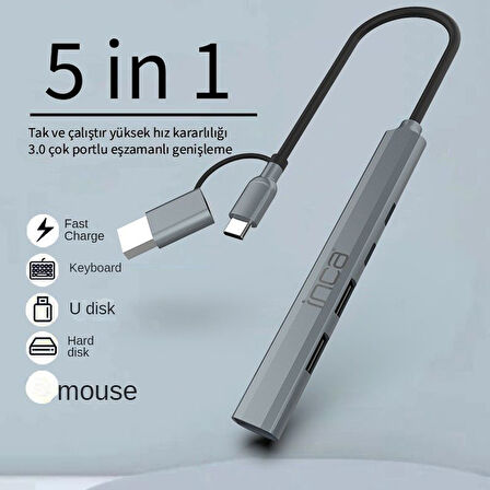 Inca IUTP-06T 15cm Tip-C+USB=>1*USB3.0+2*USB2.0+ PD100W