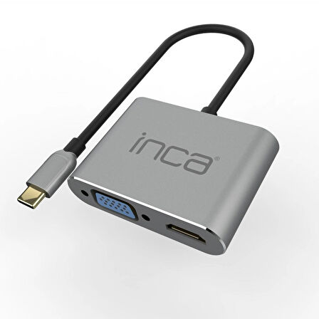 Inca ITPC-06TX Type-C HDMI 4K 30Hz + VGA + USB 3.0 + PD 100W Çoklayıcı | Type-C 3.0 Bağlantılı Cihazlar İçin | Alüminyum Kasa | Tak Çalıştır | Ev, Ofis, Konferans ve Sunum Kullanımı İçin Uygun