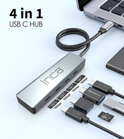Inca ITPT-4TX Type-C HubX4 Type-C Port 3.1 10Gbps  Çoklayıcı  Aluminyum Kasa 