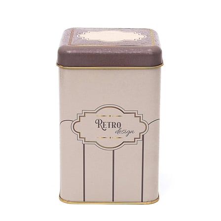 Evle Retro Desenli Kare Metal Kutu, 10.5 x  10.5 x 16 cm, 1.7 lt