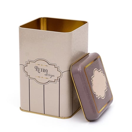 Evle Retro Desenli Kare Metal Kutu, 10.5 x  10.5 x 16 cm, 1.7 lt