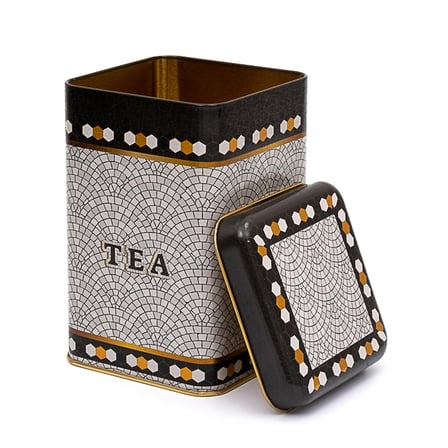 Evle Mosaic Tea Desenli Kare Metal Kutu, 10.5 x  10.5 x 16 cm, 1.7 lt