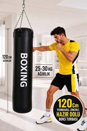 120 cm X 35 cm Siyah Zincirli Boks Torbası - Dolu