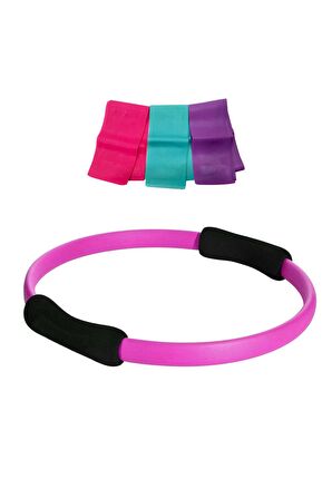 Spor Byfit Fuşya Pilates Çemberi ve 3lü  Pilates Band Seti