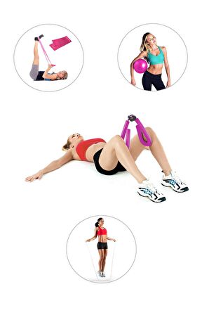 Spor Byfit Kol, Bacak, Basen Sıkılaştırıcı Alet Pembe + Denge Topu + Band + Atlama Ipi - 4'lü Set