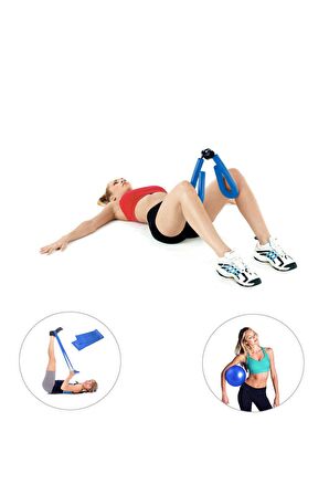 Spor Byfit Kol, Bacak, Basen Sıkılaştırıcı Alet Mavi + Denge Topu + Pilates Bandı - 3'lü Set