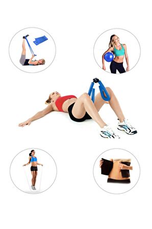 Spor Byfit Kol, Bacak, Basen Sıkılaştırıcı Alet Mavi + Denge Topu + Band + Atlama Ipi + Termal Kemer - 5'li Set