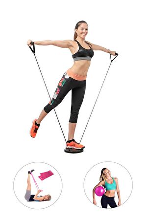 Spor Byfit Çekme Lastikli Bel Inceltici Twister + Pilates Denge Topu + Pilates Bandı - 3'lü Set