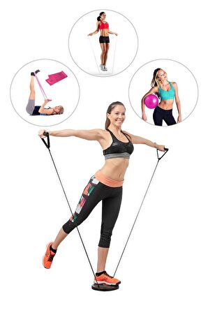 Spor Byfit Çekme Lastikli Bel Inceltici Twister + Denge Topu + Pilates Bandı + Atlama Ipi - 4'lü Set