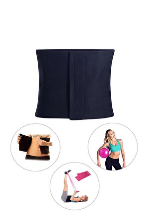 Spor Byfit Geniş Neopren Termal Bel Korsesi + Pilates Denge Topu + Pilates Bandı - 3'lü Set