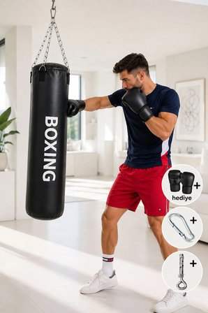 70 Cm X 25 Cm Siyah Boks Torbası Boks Eldiveni Tavan Kancası - 3' Lü Set - Dolu