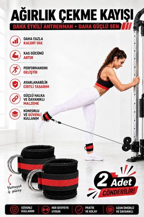 Spor Byfit Ayak Bilek Kayışı D-ring Fitness Ağırlık Çekiş Aparatı - KIRMIZI-SİYAH