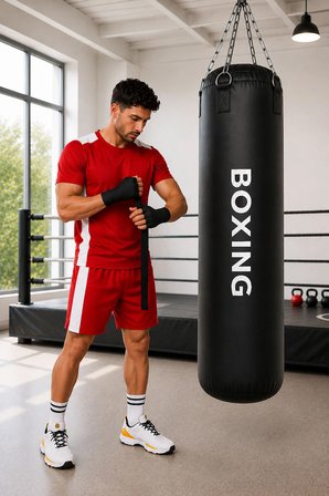 Boxing 150 Cm Salonlara Özel Hazır Dolu Boks Torbası ve Zinciri - Hediye Boks Bandajı