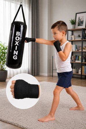4-12 Yaş Çocuk Boks Torbası + Boks Bandajı + Askı Kancası