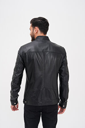 Basics&More Erkek Fermuar Detaylı Hakiki Deri Ceket - SRY27