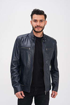 Basics&More Erkek Fermuar Detaylı Hakiki Deri Ceket - SRY27