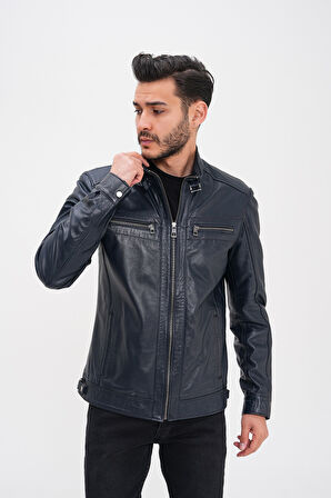 Basics&More Erkek Fermuar Detaylı Hakiki Deri Ceket - SRY27