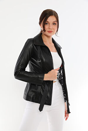 Basics&More Kadın Belden Kemerli Deri Ceket - AZRA
