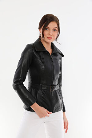Basics&More Kadın Belden Kemerli Deri Ceket - AZRA
