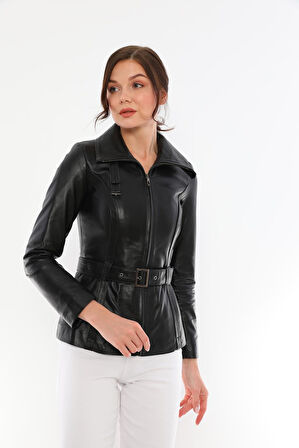 Basics&More Kadın Belden Kemerli Deri Ceket - AZRA