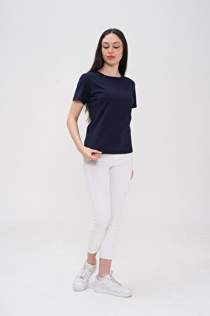 Basics&More Kadın Pamuklu Basic Bisiklet Yaka T-Shirt - 20791
