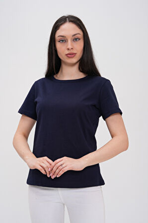 Basics&More Kadın Pamuklu Basic Bisiklet Yaka T-Shirt - 20791