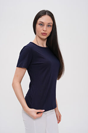 Basics&More Kadın Pamuklu Basic Bisiklet Yaka T-Shirt - 20791