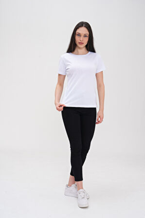 Basics&More Kadın Pamuklu Basic Bisiklet Yaka T-Shirt - 20791
