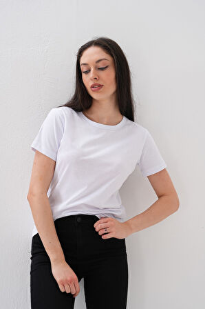 Basics&More Kadın Pamuklu Basic Bisiklet Yaka T-Shirt - 20791