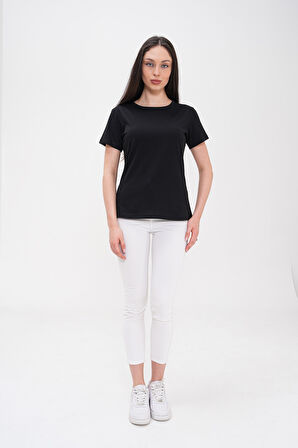 Basics&More Kadın Pamuklu Basic Bisiklet Yaka T-Shirt - 20791