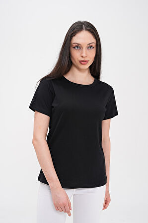 Basics&More Kadın Pamuklu Basic Bisiklet Yaka T-Shirt - 20791