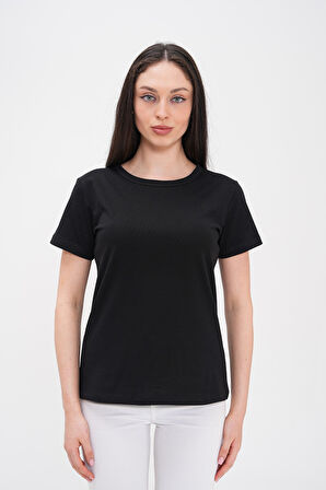 Basics&More Kadın Pamuklu Basic Bisiklet Yaka T-Shirt - 20791